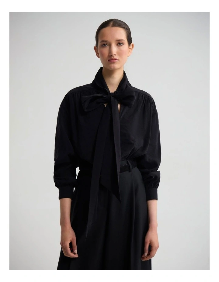 Jenna Rayon Blend Scarf Neck Top in Black image 4