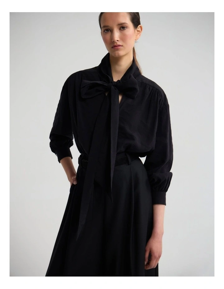 Jenna Rayon Blend Scarf Neck Top in Black image 5