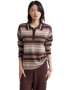 Pip Striped Polo Knit in Chocolate