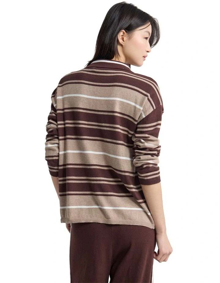 Pip Striped Polo Knit in Chocolate image 2