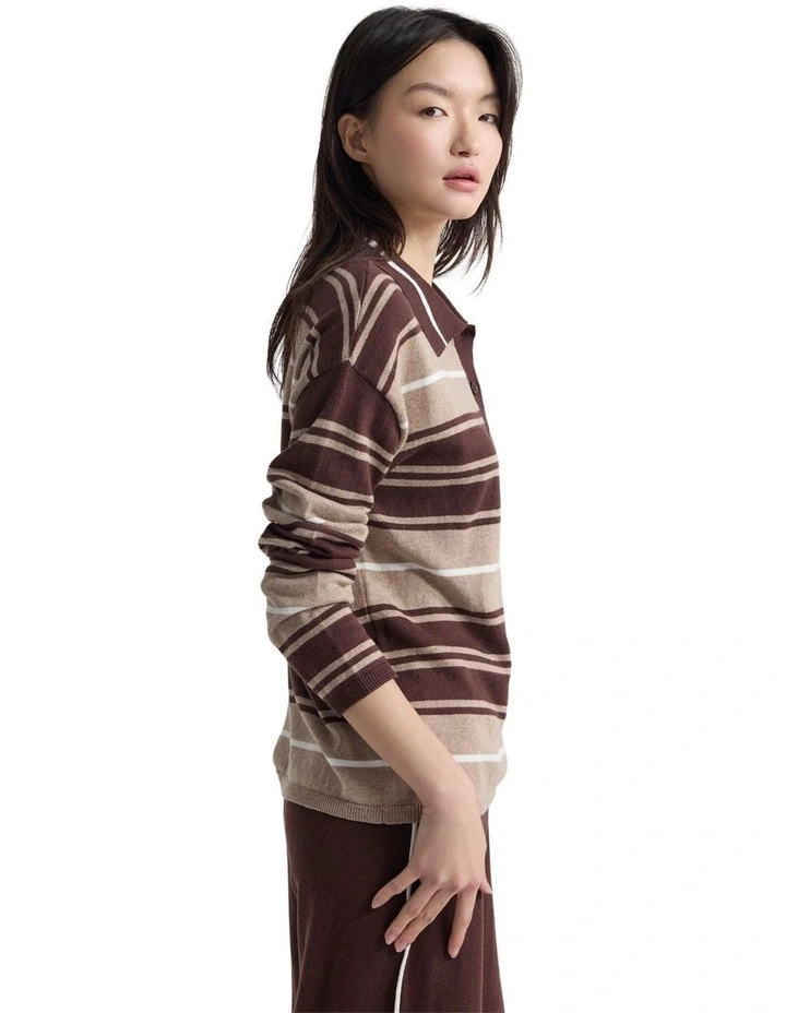 Pip Striped Polo Knit in Chocolate image 3