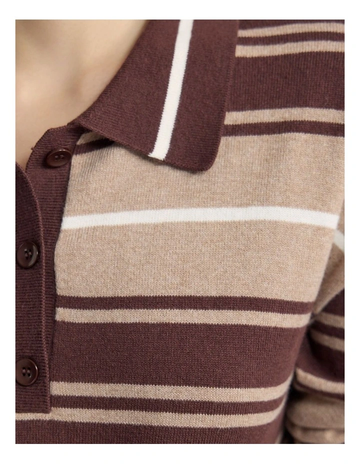 Pip Striped Polo Knit in Chocolate image 6
