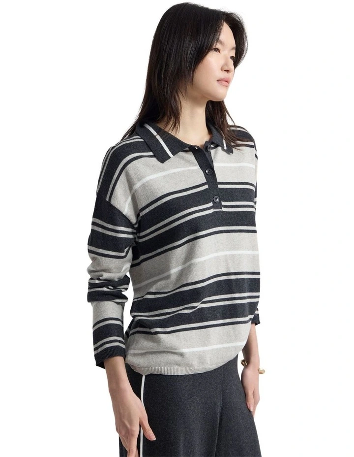 Pip Striped Polo Knit in Multi image 3