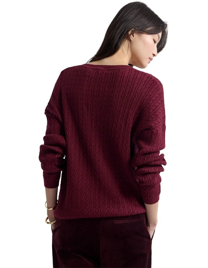 Drew Cable V-Neck Knit in Plum image 2
