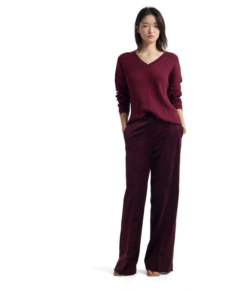 Drew Cable V-Neck Knit in Plum image 5