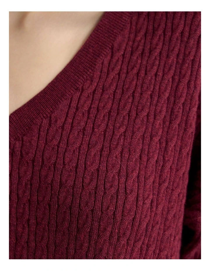 Drew Cable V-Neck Knit in Plum image 6