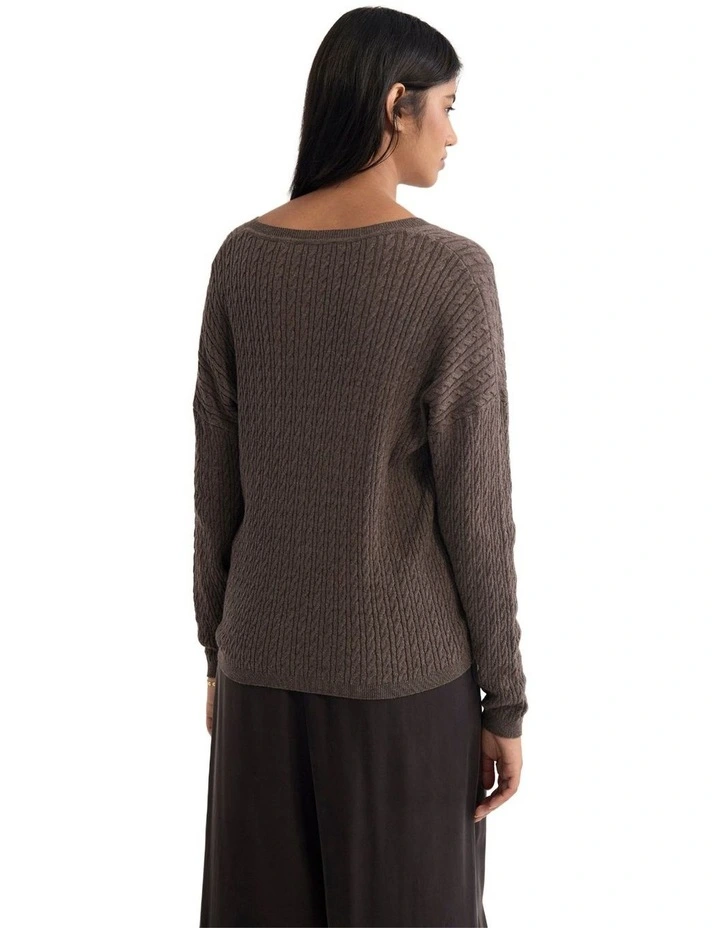 Drew Cable V-Neck Knit Jumper in Nutshell image 2
