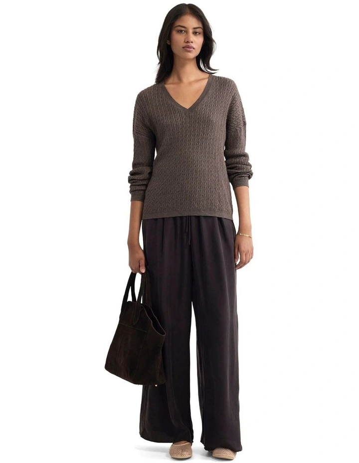 Drew Cable V-Neck Knit Jumper in Nutshell image 5