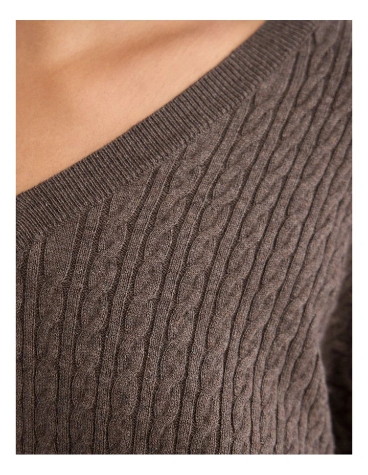 Drew Cable V-Neck Knit Jumper in Nutshell image 6