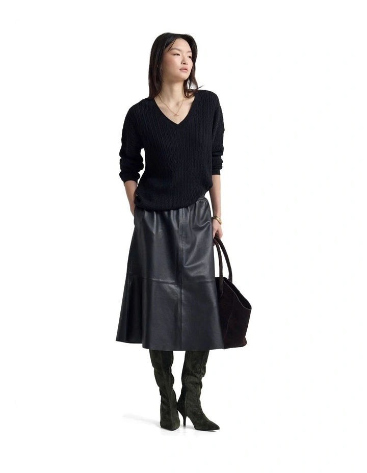 Drew Cable V-Neck Knit Jumper in Black image 5