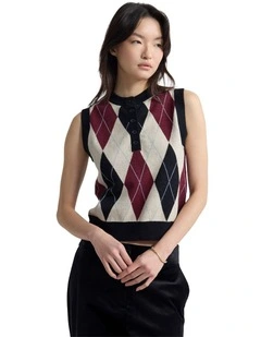 Carina Argyle Vest in Black
