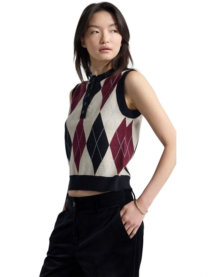 Carina Argyle Vest in Black image 4