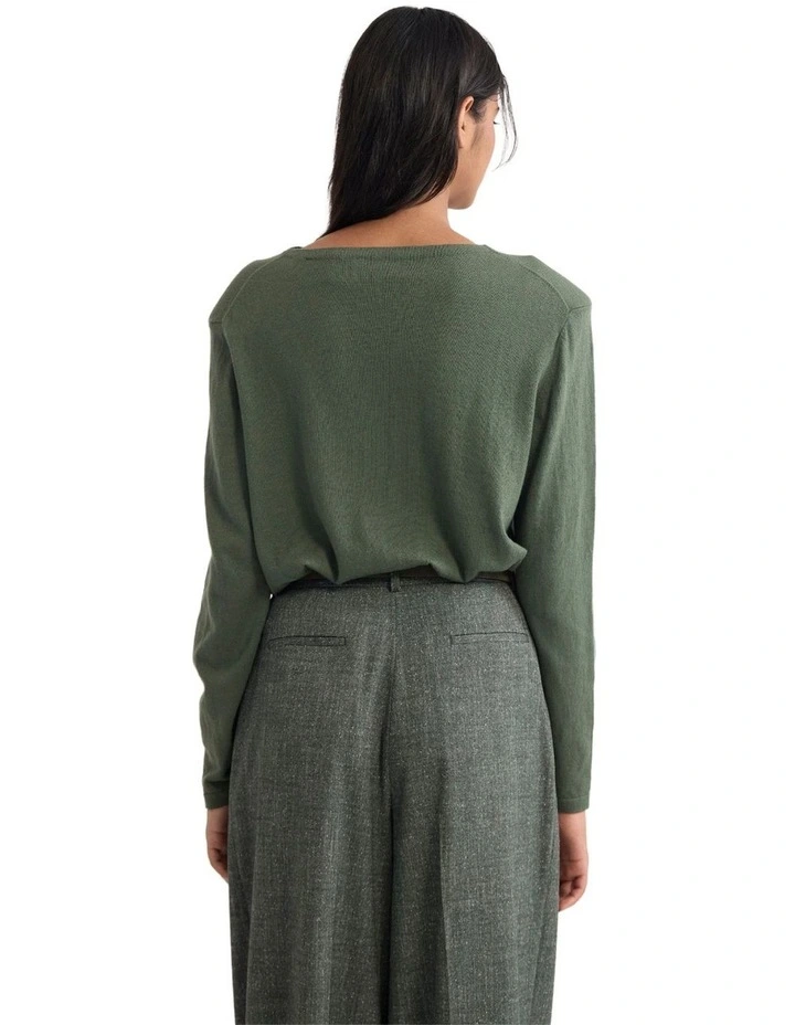 Paloma Shoulder Pad Knit Jumper in Green image 2