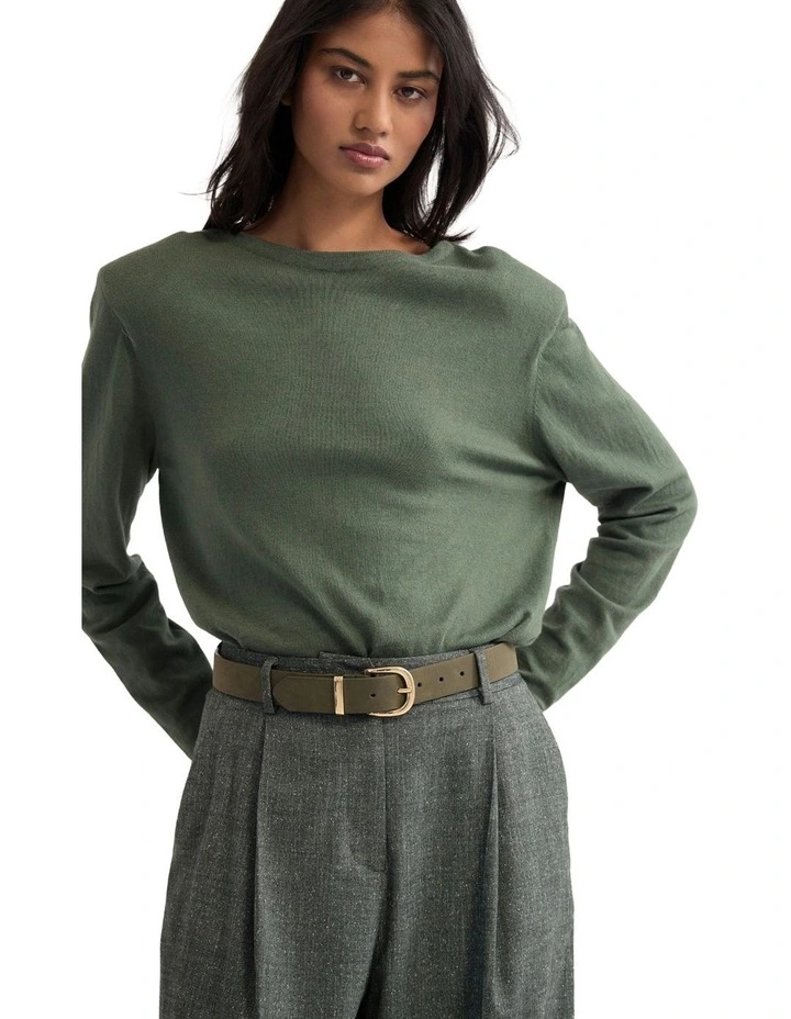 Paloma Shoulder Pad Knit Jumper in Green image 4
