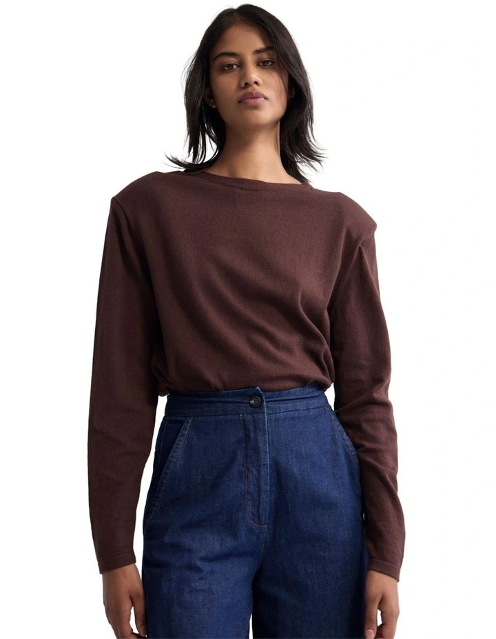Paloma Shoulder Pad Knit Jumper in Cocoberry image 3