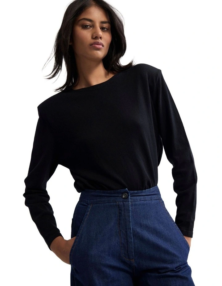 Paloma Shoulder Pad Knit in Black image 4