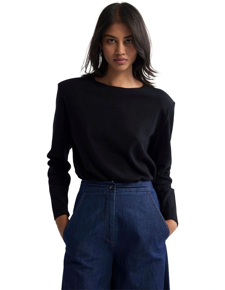 Paloma Shoulder Pad Knit in Black image 5