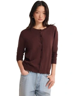 Saga Side Button Cardigan in Cocoberry