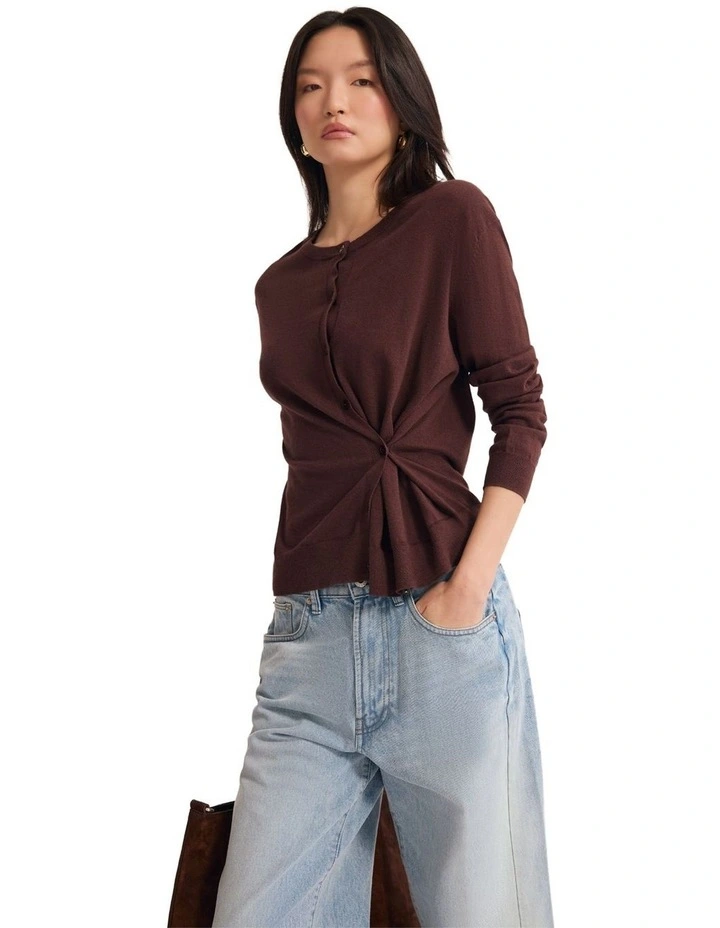 Saga Side Button Cardigan in Cocoberry image 3