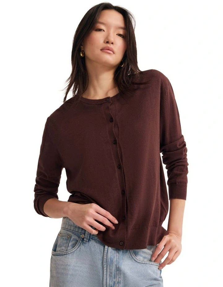 Saga Side Button Cardigan in Cocoberry image 4