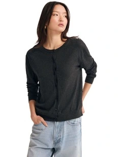 Saga Side Button Cardigan in Charcoal