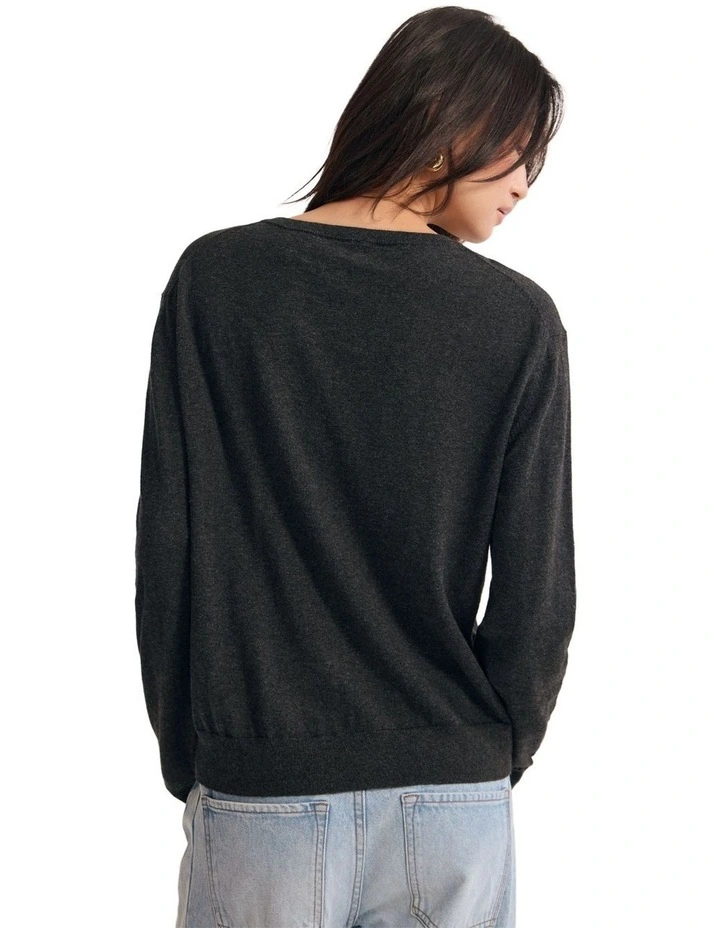 Saga Side Button Cardigan in Charcoal image 2