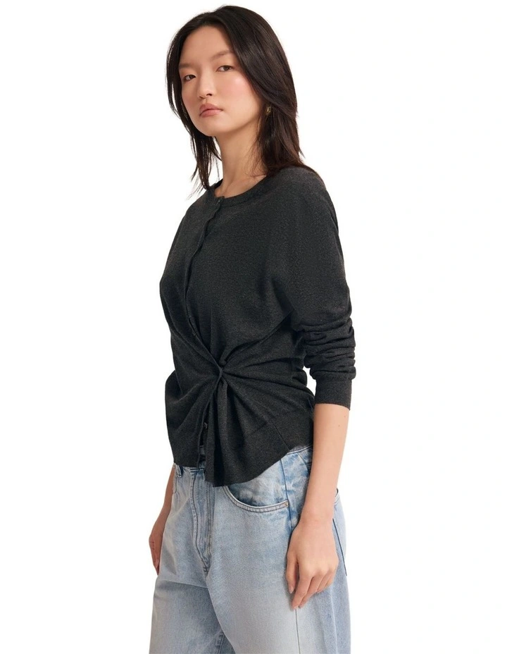 Saga Side Button Cardigan in Charcoal image 3