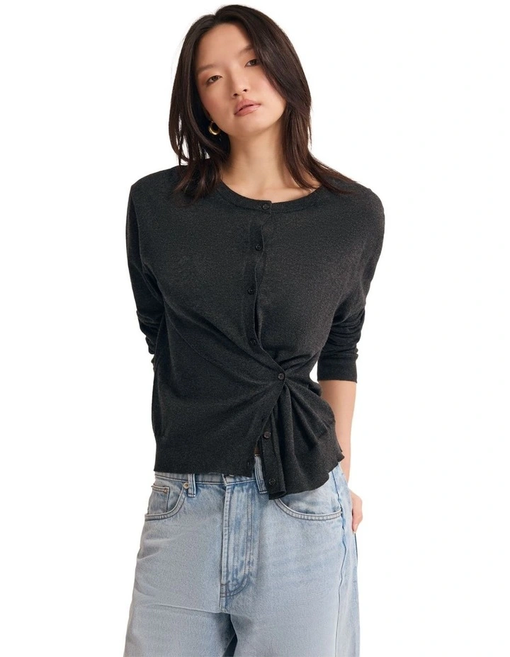Saga Side Button Cardigan in Charcoal image 4
