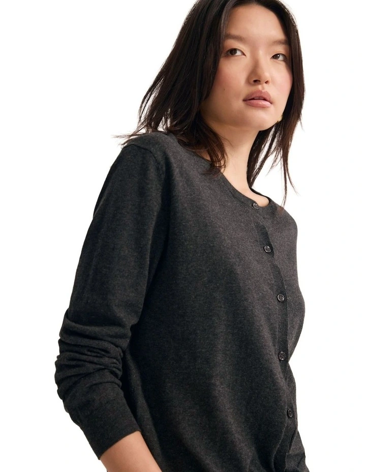 Saga Side Button Cardigan in Charcoal image 7