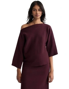Laura Knitted Folded Collar Top in Dark Purple