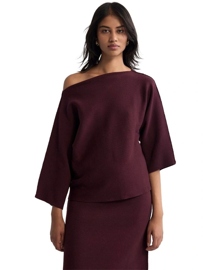 Laura Knitted Folded Collar Top in Dark Purple image 1