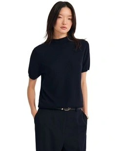 Maxine Funnel Collar Knit Jumper in Navy