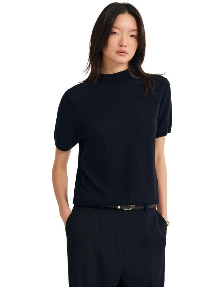 Maxine Funnel Collar Knit Jumper in Navy image 1