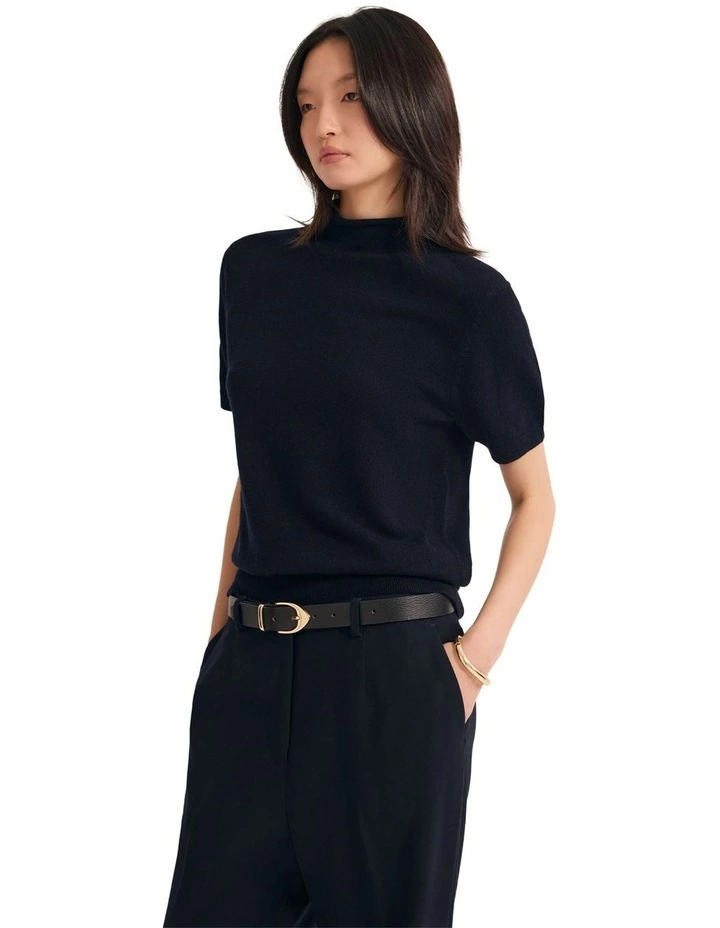 Maxine Funnel Collar Knit Jumper in Navy image 3