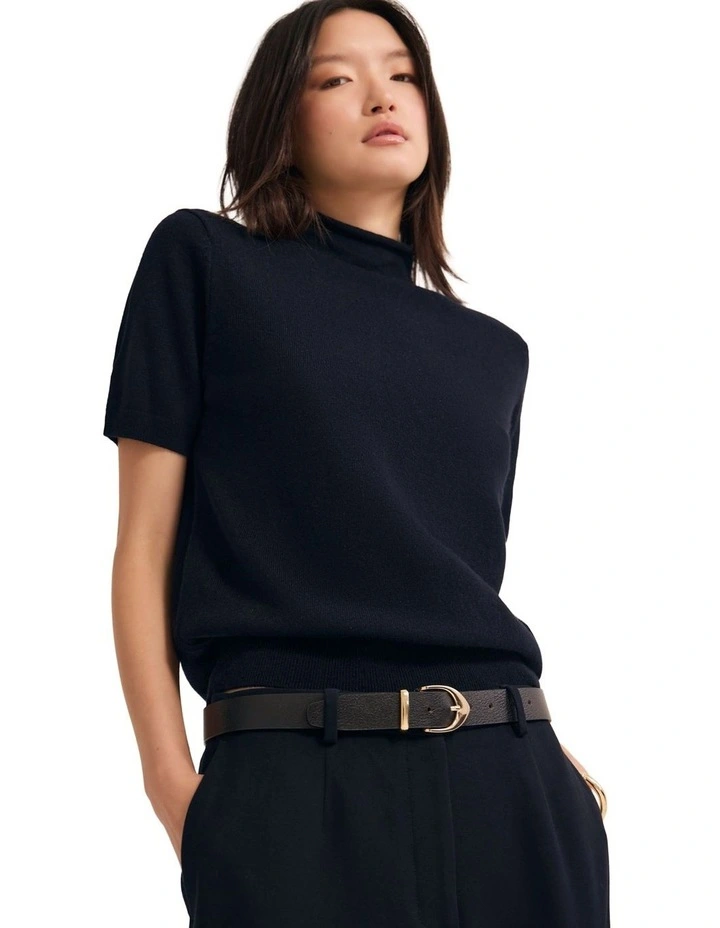 Maxine Funnel Collar Knit Jumper in Navy image 4