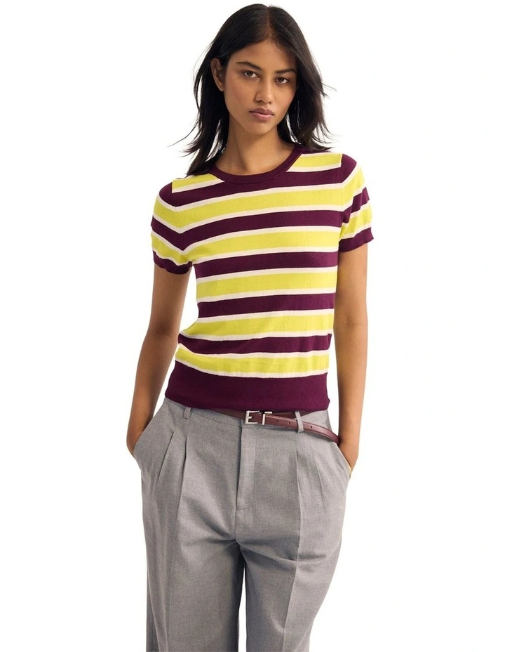 Grace Striped Knit Top in Burgundy/Ivory/Acid image 1