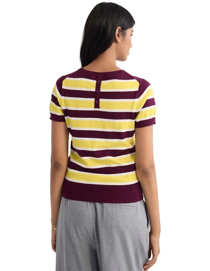 Grace Striped Knit Top in Burgundy/Ivory/Acid image 2