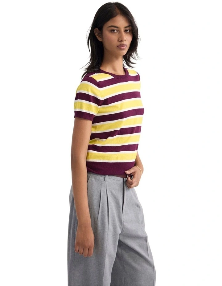 Grace Striped Knit Top in Burgundy/Ivory/Acid image 3