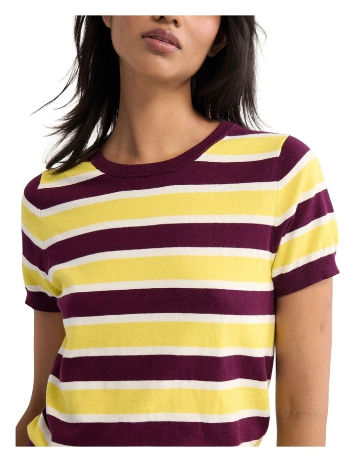 Grace Striped Knit Top in Burgundy/Ivory/Acid image 4