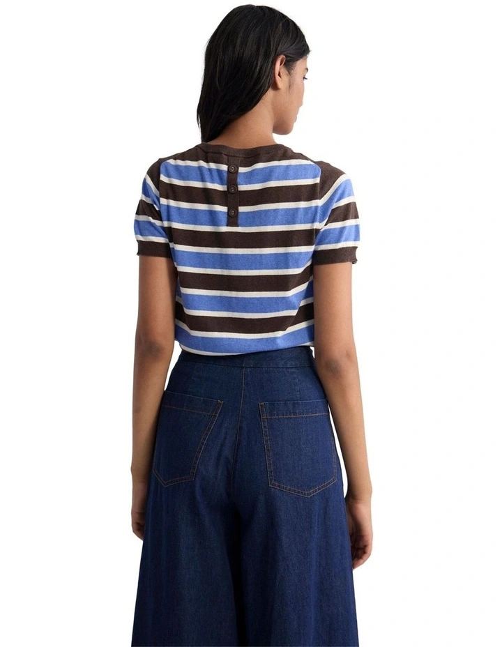 Grace Striped Knit Top in Chocolate/Ivory/Blue image 2