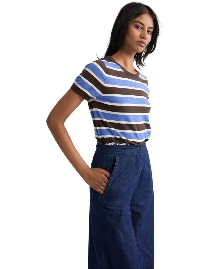 Grace Striped Knit Top in Chocolate/Ivory/Blue image 3