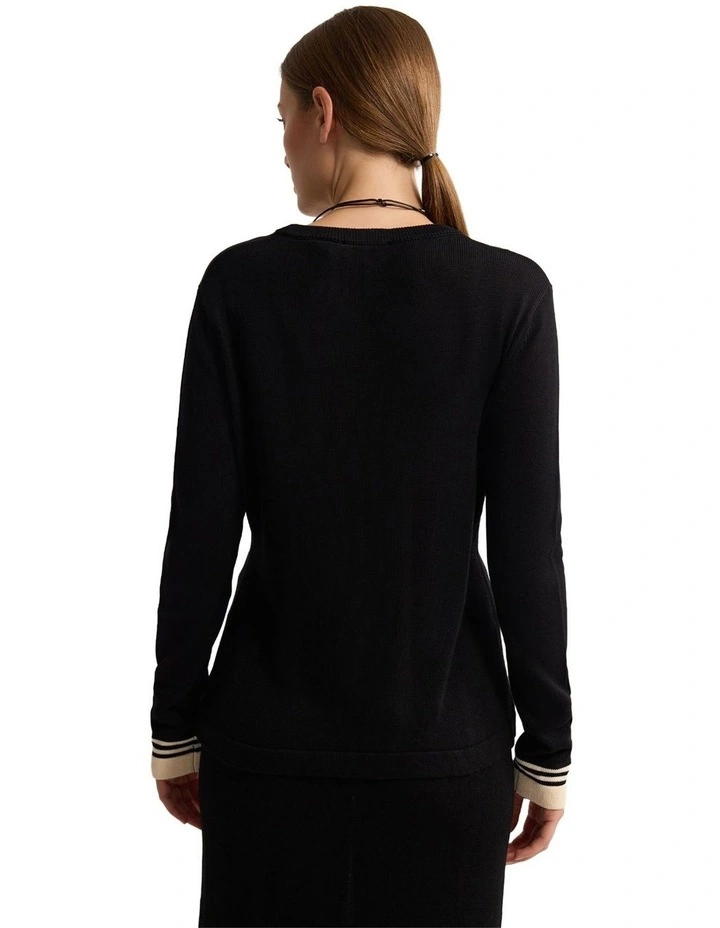 Lettie Stripe Knitted Top in Black image 2