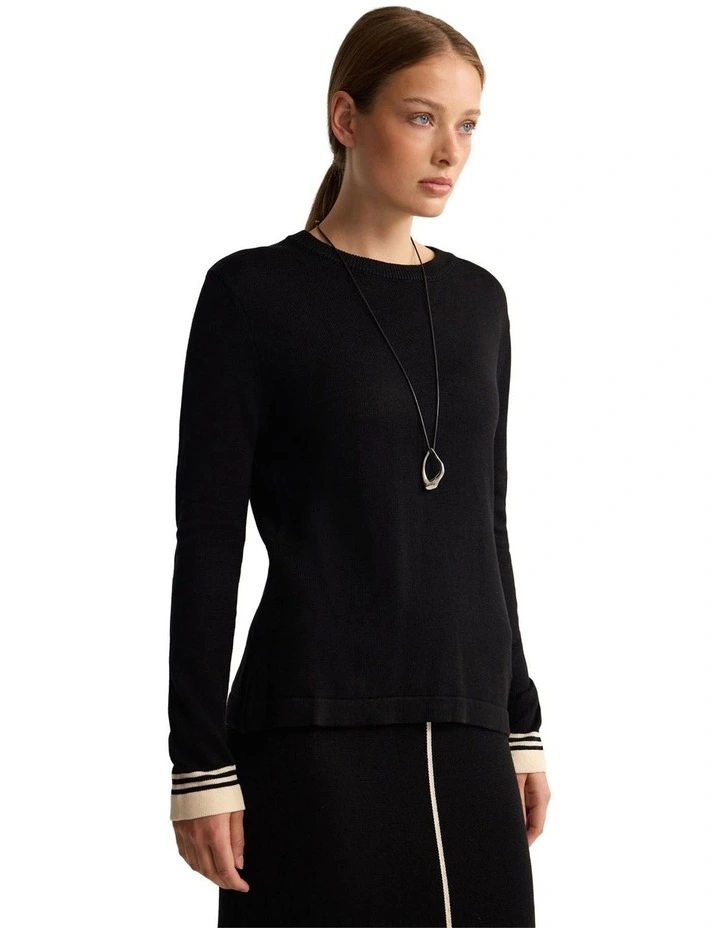 Lettie Stripe Knitted Top in Black image 3