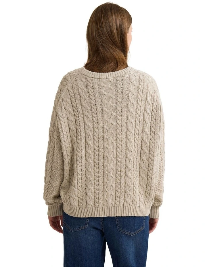 Evie Cable Knit Crew Neck in Melange Beige image 2