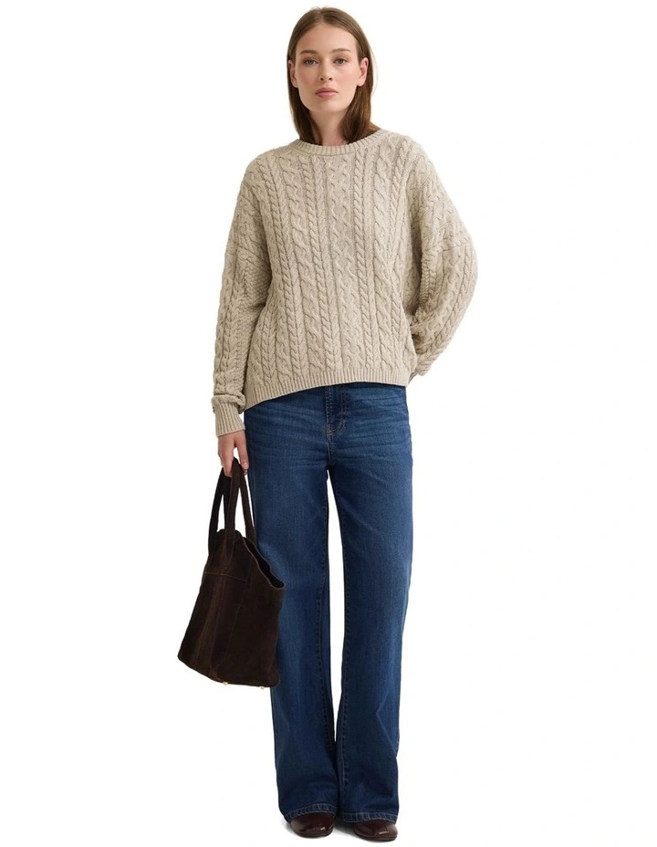 Evie Cable Knit Crew Neck in Melange Beige image 5