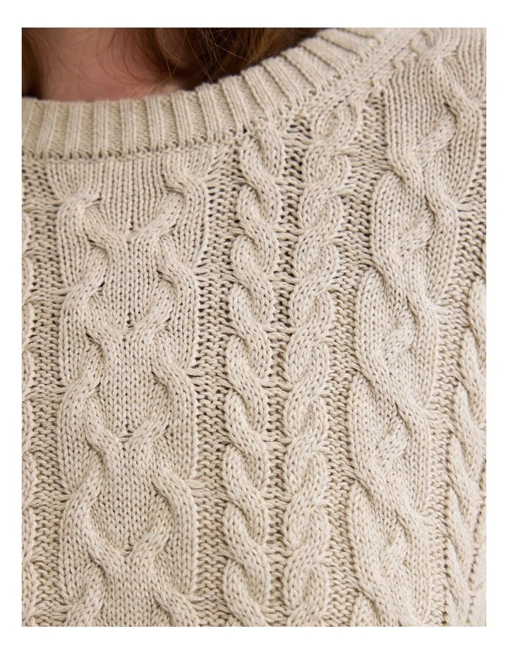 Evie Cable Knit Crew Neck in Melange Beige image 6