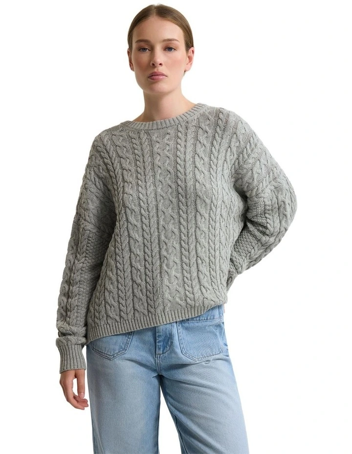 Evie Cable Knit Crew Neck in Melange Grey image 1