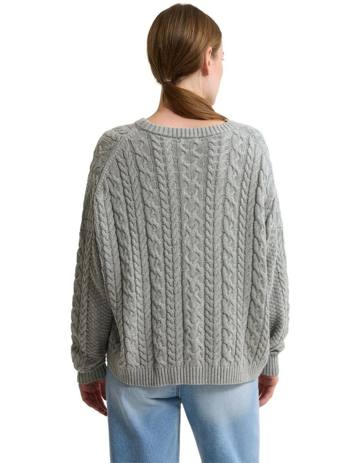 Evie Cable Knit Crew Neck in Melange Grey image 2