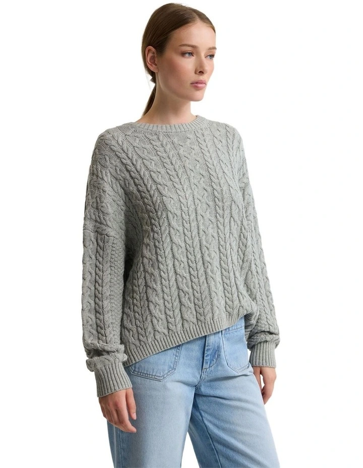 Evie Cable Knit Crew Neck in Melange Grey image 3