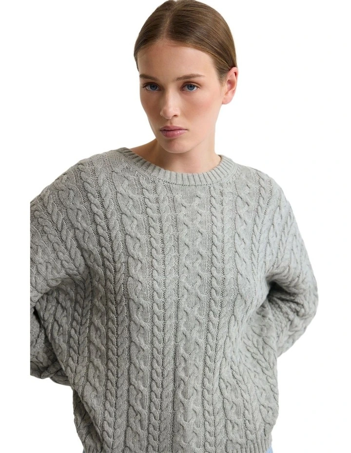 Evie Cable Knit Crew Neck in Melange Grey image 4